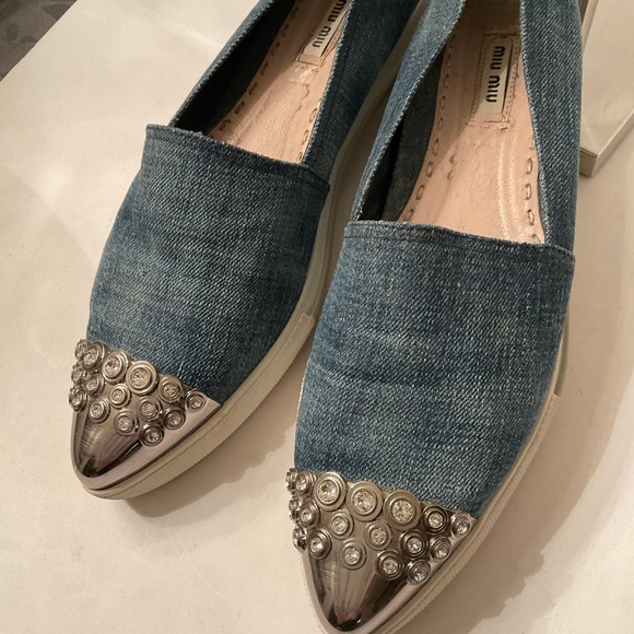 MIU MIU blue denim rhinestones on toe - Picture 2 of 2